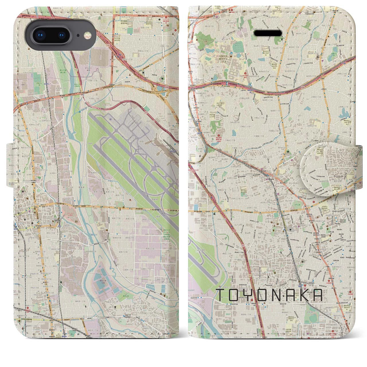 【豊中】地図柄iPhoneケース（手帳両面タイプ・ナチュラル）iPhone 8Plus /7Plus / 6sPlus / 6Plus 用