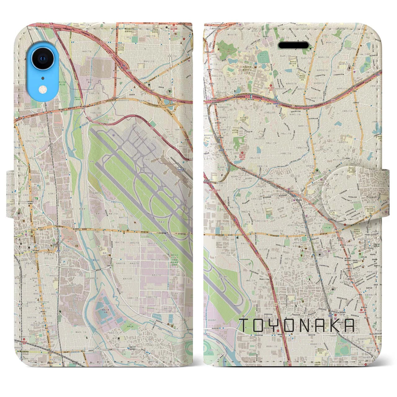 【豊中】地図柄iPhoneケース（手帳両面タイプ・ナチュラル）iPhone XR 用