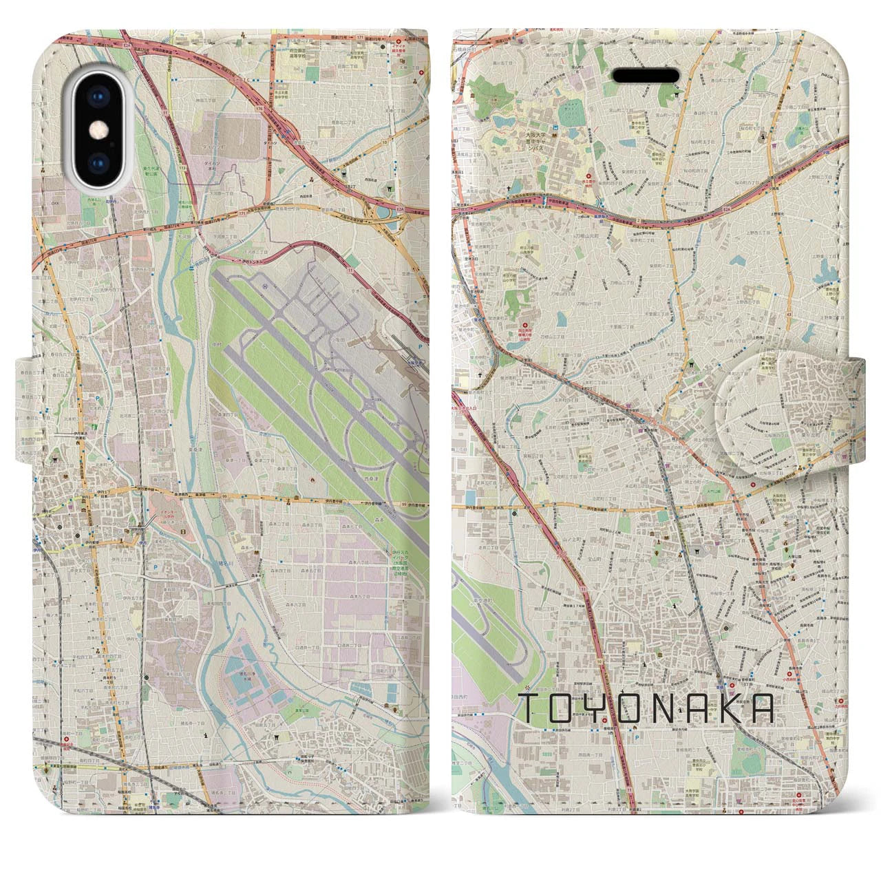 【豊中】地図柄iPhoneケース（手帳両面タイプ・ナチュラル）iPhone XS Max 用