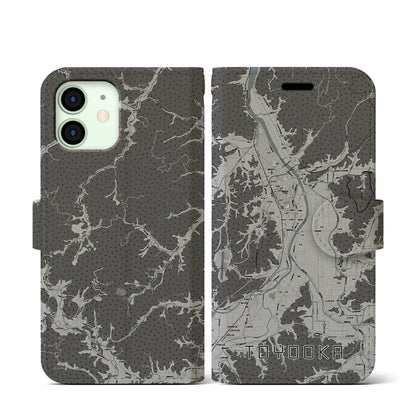 【豊岡（兵庫県）】地図柄iPhoneケース（手帳タイプ）モノトーン・iPhone 12 mini 用