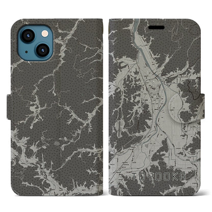 【豊岡（兵庫県）】地図柄iPhoneケース（手帳タイプ）モノトーン・iPhone 13 用