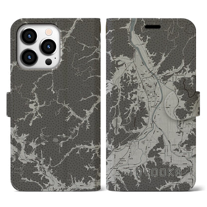 【豊岡（兵庫県）】地図柄iPhoneケース（手帳タイプ）モノトーン・iPhone 13 Pro 用