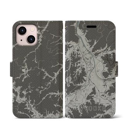 【豊岡（兵庫県）】地図柄iPhoneケース（手帳タイプ）モノトーン・iPhone 13 mini 用