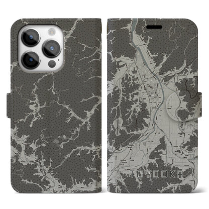 【豊岡（兵庫県）】地図柄iPhoneケース（手帳タイプ）モノトーン・iPhone 14 Pro 用