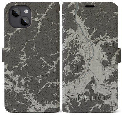 【豊岡（兵庫県）】地図柄iPhoneケース（手帳タイプ）モノトーン・iPhone 14 Plus 用