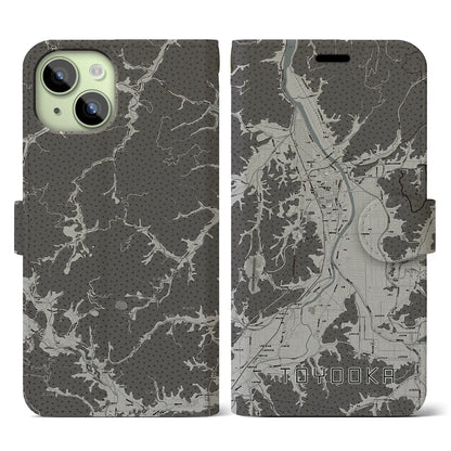 【豊岡（兵庫県）】地図柄iPhoneケース（手帳タイプ）モノトーン・iPhone 15 用