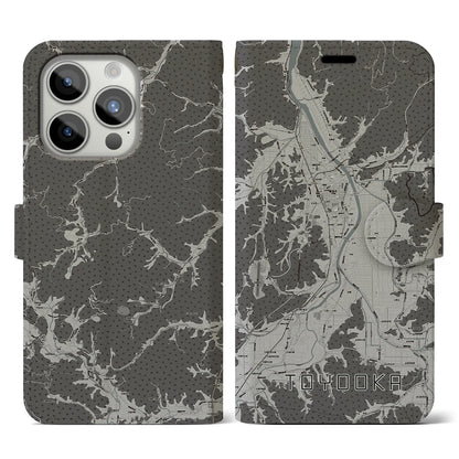 【豊岡（兵庫県）】地図柄iPhoneケース（手帳タイプ）モノトーン・iPhone 15 Pro 用