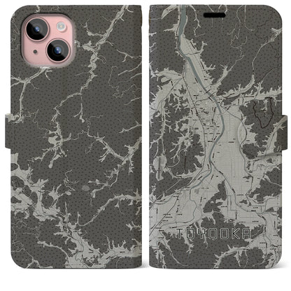 【豊岡（兵庫県）】地図柄iPhoneケース（手帳タイプ）モノトーン・iPhone 15 Plus 用