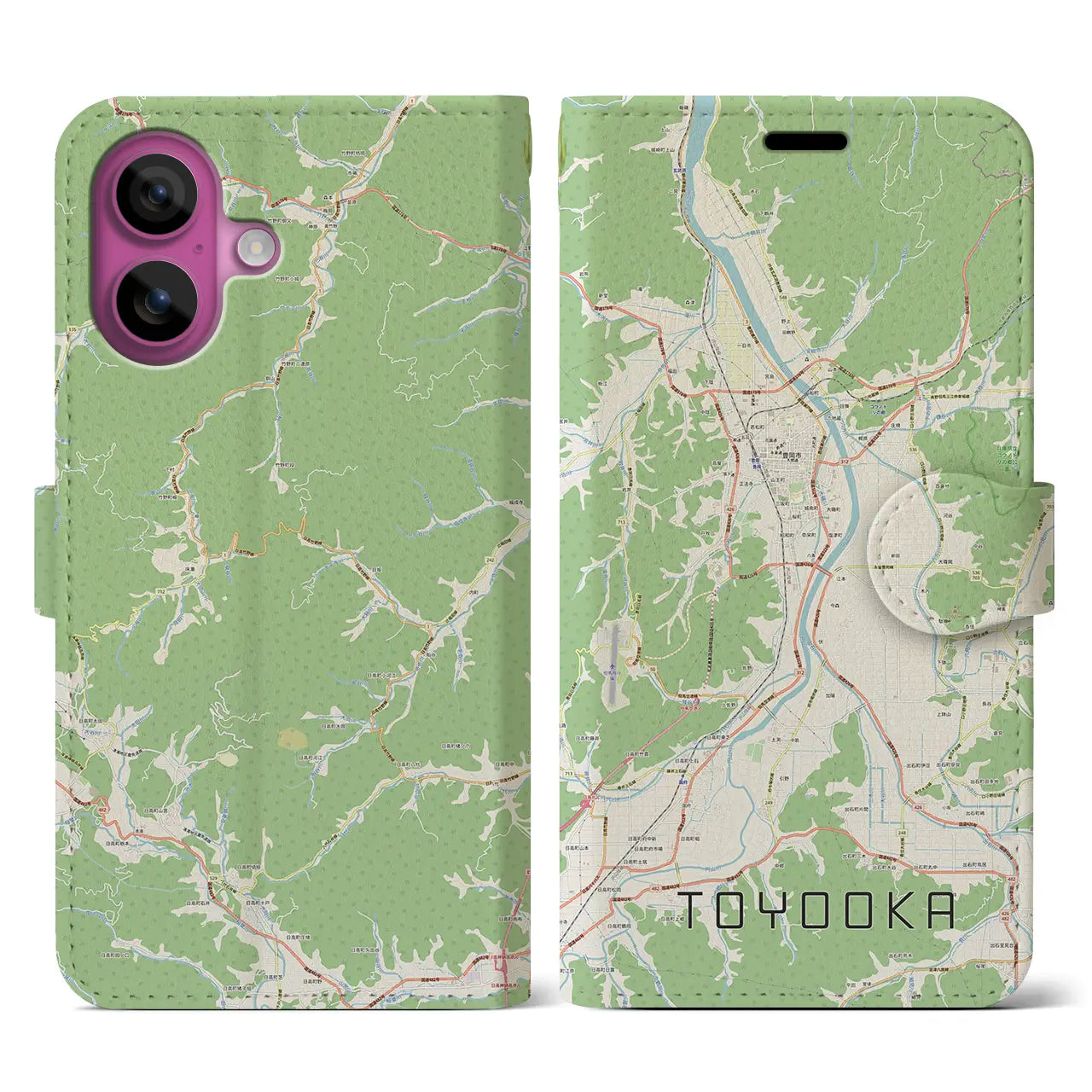 【豊岡（兵庫県）】地図柄iPhoneケース（手帳タイプ）ナチュラル・iPhone 16 Pro 用