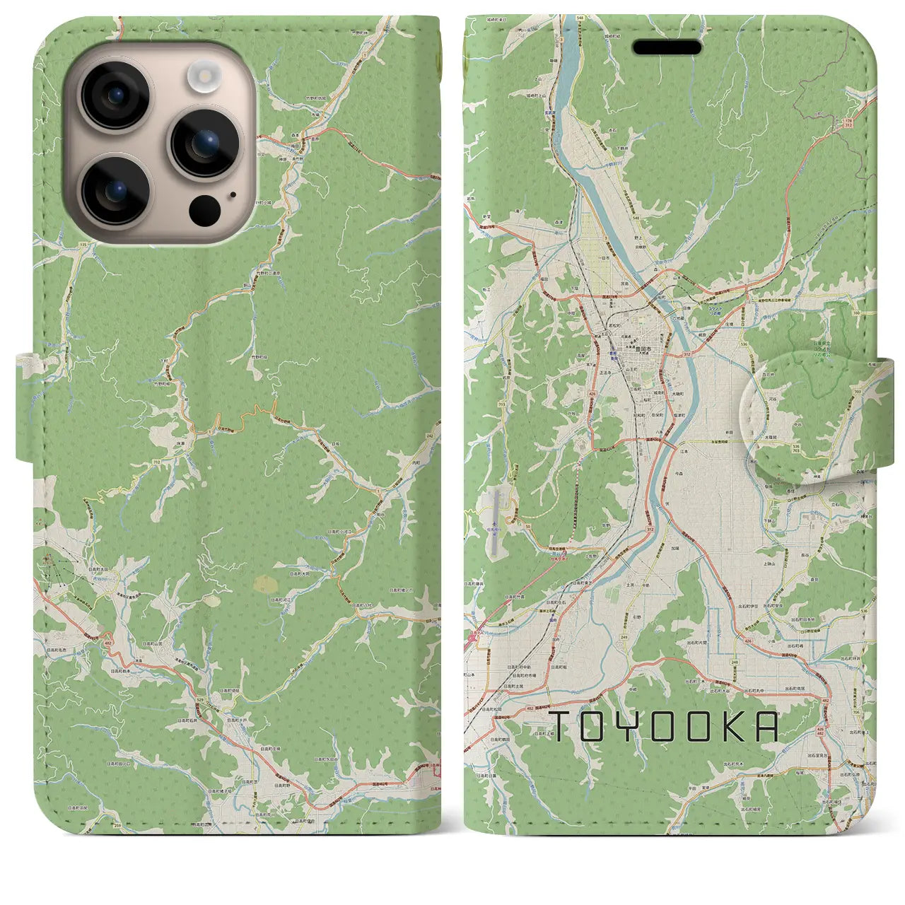 【豊岡（兵庫県）】地図柄iPhoneケース（手帳タイプ）ナチュラル・iPhone 16 Plus 用