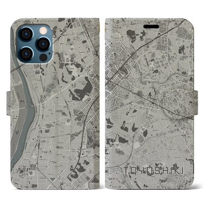 【豊四季（千葉県）】地図柄iPhoneケース（手帳タイプ）モノトーン・iPhone 12 / 12 Pro 用