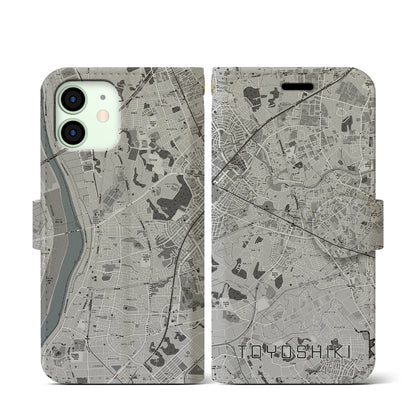 【豊四季（千葉県）】地図柄iPhoneケース（手帳タイプ）モノトーン・iPhone 12 mini 用