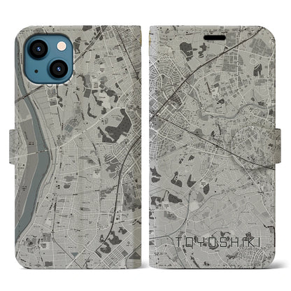 【豊四季（千葉県）】地図柄iPhoneケース（手帳タイプ）モノトーン・iPhone 13 用