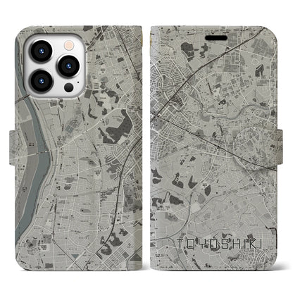 【豊四季（千葉県）】地図柄iPhoneケース（手帳タイプ）モノトーン・iPhone 13 Pro 用