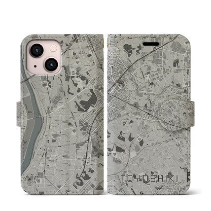 【豊四季（千葉県）】地図柄iPhoneケース（手帳タイプ）モノトーン・iPhone 13 mini 用