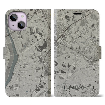 【豊四季（千葉県）】地図柄iPhoneケース（手帳タイプ）モノトーン・iPhone 14 用