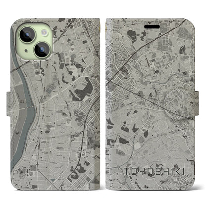 【豊四季（千葉県）】地図柄iPhoneケース（手帳タイプ）モノトーン・iPhone 15 用