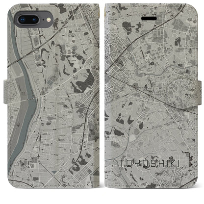 【豊四季（千葉県）】地図柄iPhoneケース（手帳タイプ）モノトーン・iPhone 8Plus /7Plus / 6sPlus / 6Plus 用