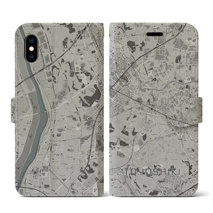 【豊四季（千葉県）】地図柄iPhoneケース（手帳タイプ）モノトーン・iPhone XS / X 用