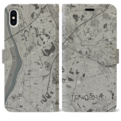 【豊四季（千葉県）】地図柄iPhoneケース（手帳タイプ）モノトーン・iPhone XS Max 用