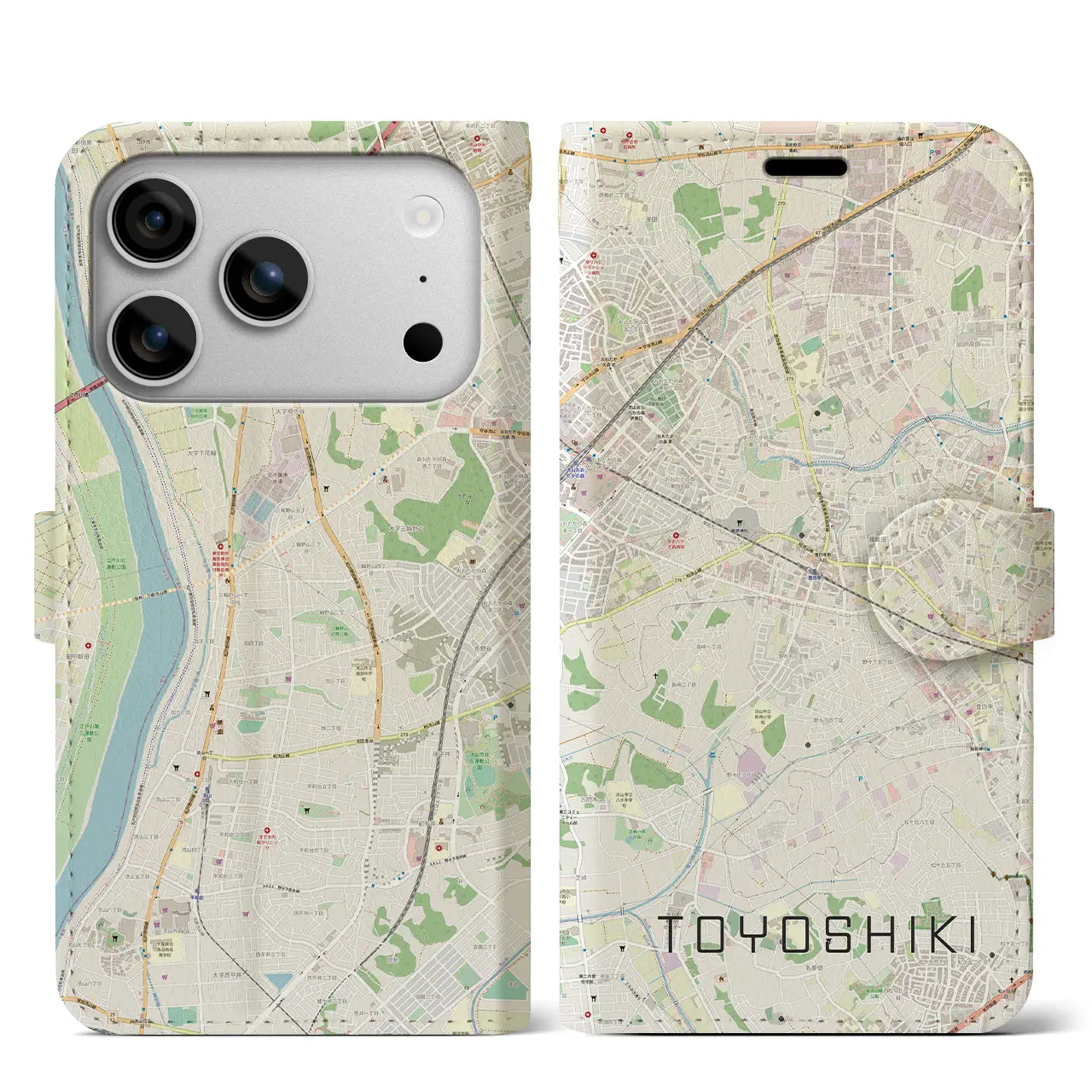 【豊四季（千葉県）】地図柄iPhoneケース（手帳タイプ）