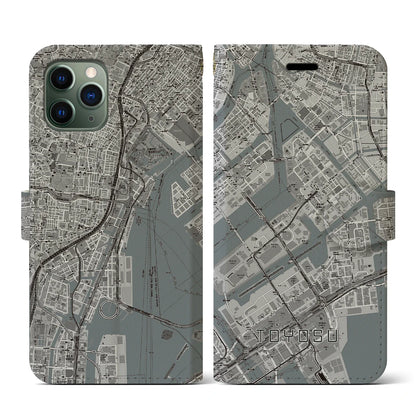 【豊洲（東京都）】地図柄iPhoneケース（手帳タイプ）モノトーン・iPhone 11 Pro 用