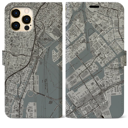 【豊洲（東京都）】地図柄iPhoneケース（手帳タイプ）モノトーン・iPhone 12 Pro Max 用