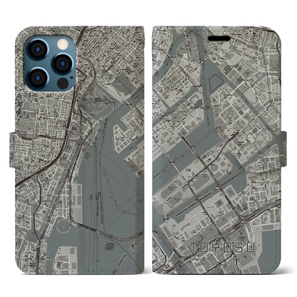 【豊洲（東京都）】地図柄iPhoneケース（手帳タイプ）モノトーン・iPhone 12 / 12 Pro 用