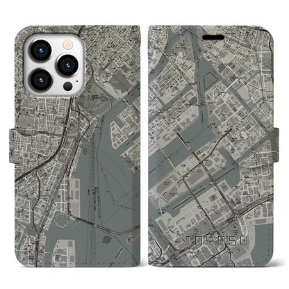 【豊洲（東京都）】地図柄iPhoneケース（手帳タイプ）モノトーン・iPhone 13 Pro 用