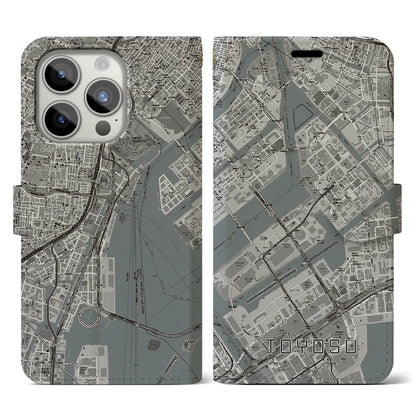 【豊洲（東京都）】地図柄iPhoneケース（手帳タイプ）モノトーン・iPhone 15 Pro 用