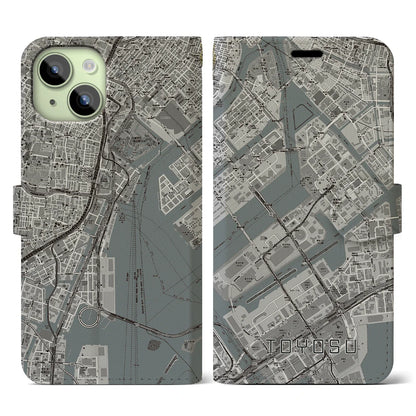【豊洲（東京都）】地図柄iPhoneケース（手帳タイプ）モノトーン・iPhone 15 用
