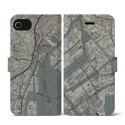 【豊洲（東京都）】地図柄iPhoneケース（手帳タイプ）モノトーン・iPhone SE（第3 / 第2世代） / 8 / 7 / 6s / 6 用