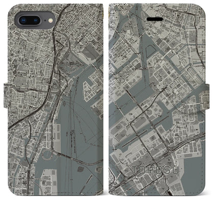 【豊洲（東京都）】地図柄iPhoneケース（手帳タイプ）モノトーン・iPhone 8Plus /7Plus / 6sPlus / 6Plus 用