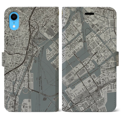 【豊洲（東京都）】地図柄iPhoneケース（手帳タイプ）モノトーン・iPhone XR 用