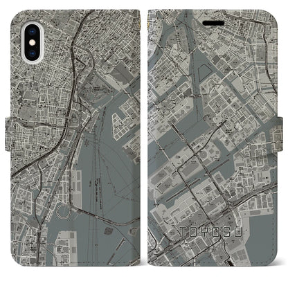 【豊洲（東京都）】地図柄iPhoneケース（手帳タイプ）モノトーン・iPhone XS Max 用