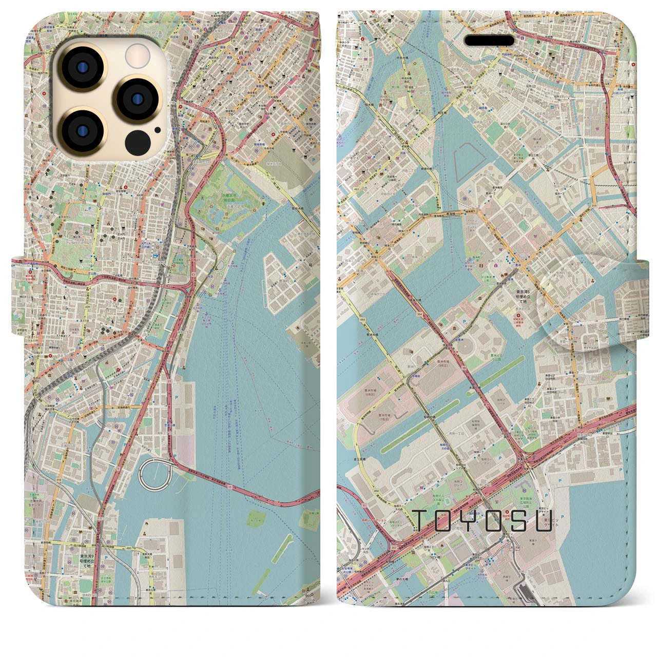【豊洲】地図柄iPhoneケース（手帳両面タイプ・ナチュラル）iPhone 12 Pro Max 用
