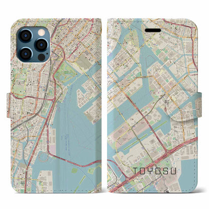 【豊洲（東京都）】地図柄iPhoneケース（手帳タイプ）ナチュラル・iPhone 12 / 12 Pro 用