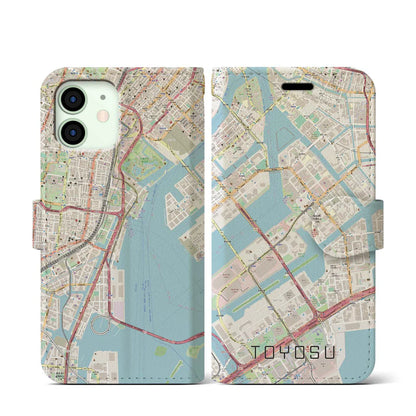 【豊洲（東京都）】地図柄iPhoneケース（手帳タイプ）ナチュラル・iPhone 12 mini 用
