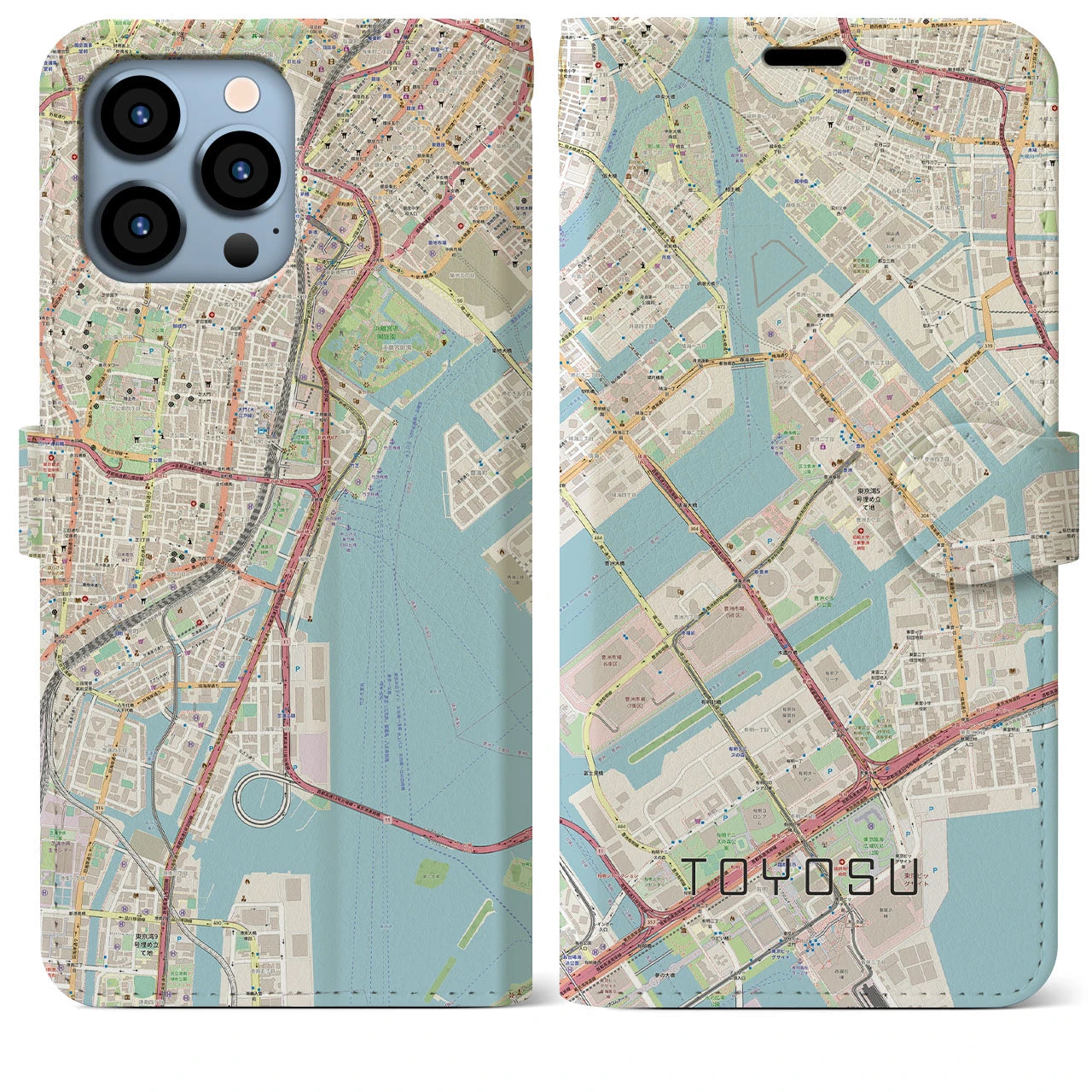 【豊洲】地図柄iPhoneケース（手帳両面タイプ・ナチュラル）iPhone 13 Pro Max 用