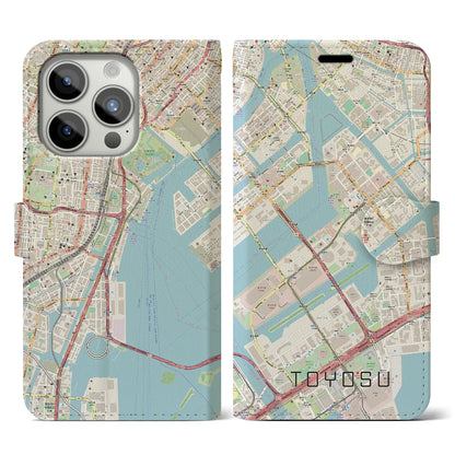 【豊洲（東京都）】地図柄iPhoneケース（手帳タイプ）ナチュラル・iPhone 15 Pro 用