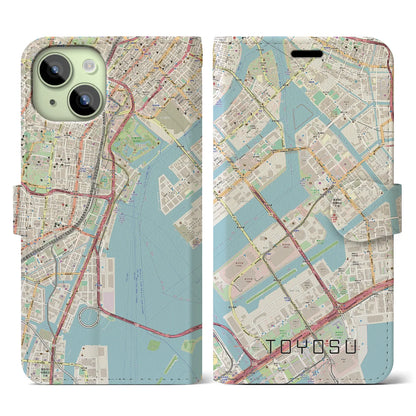 【豊洲（東京都）】地図柄iPhoneケース（手帳タイプ）ナチュラル・iPhone 15 用