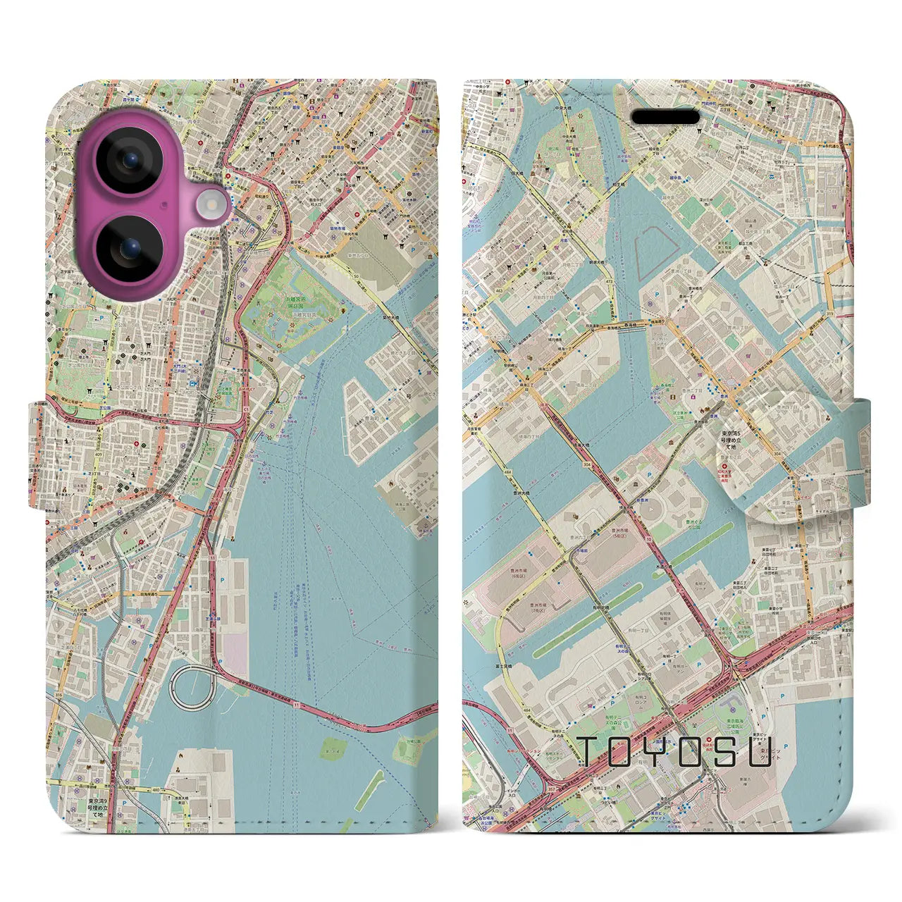 【豊洲（東京都）】地図柄iPhoneケース（手帳タイプ）ナチュラル・iPhone 16 Pro 用