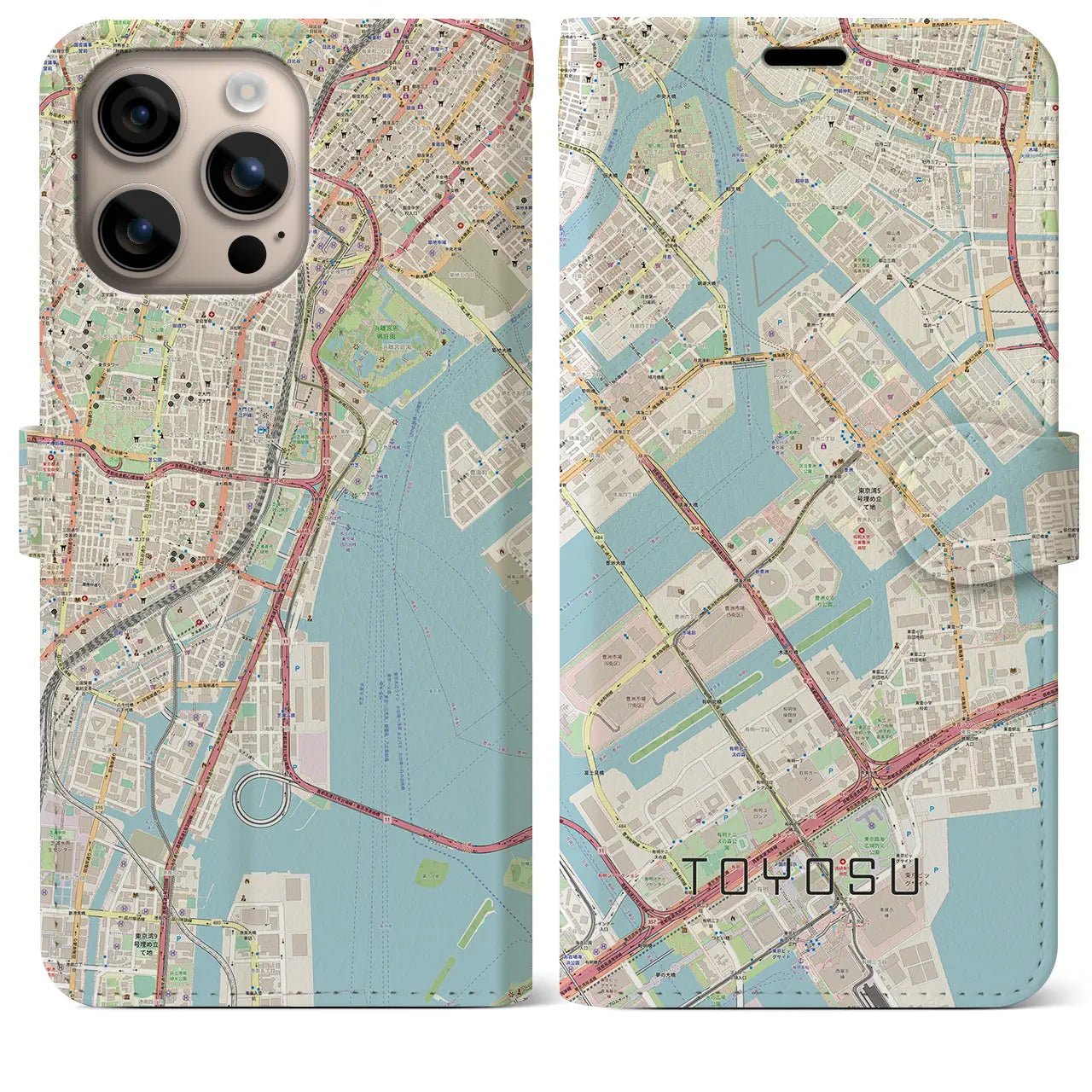 【豊洲（東京都）】地図柄iPhoneケース（手帳タイプ）ナチュラル・iPhone 16 Plus 用