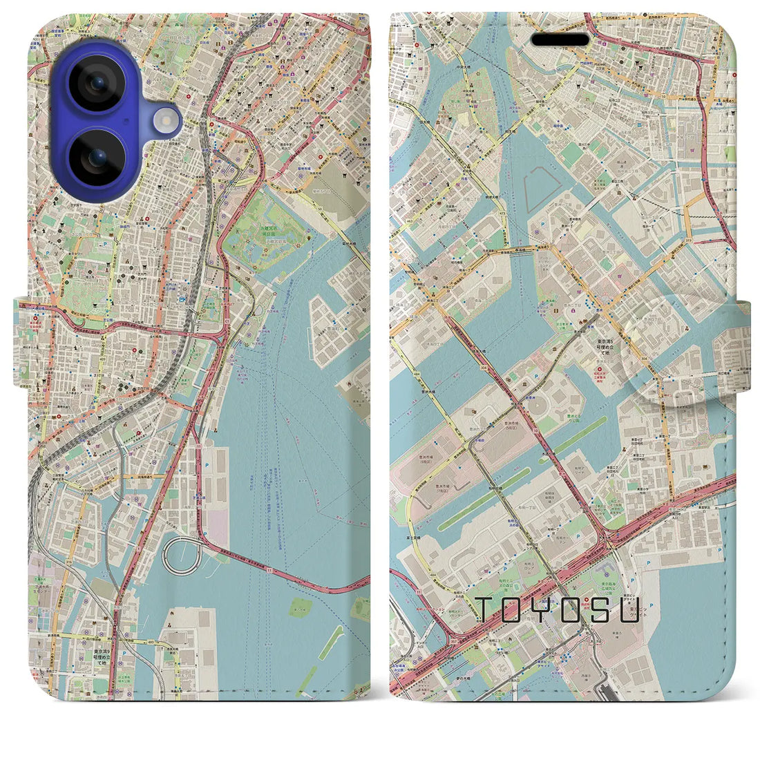 【豊洲(東京都)】地図柄iPhoneケース(手帳タイプ)ナチュラル・iPhone 16 Pro Max 用