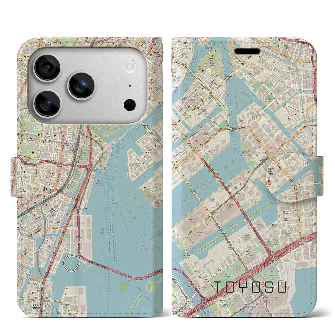 【豊洲（東京都）】地図柄iPhoneケース（手帳タイプ）ナチュラル・iPhone 17 Pro Max 用