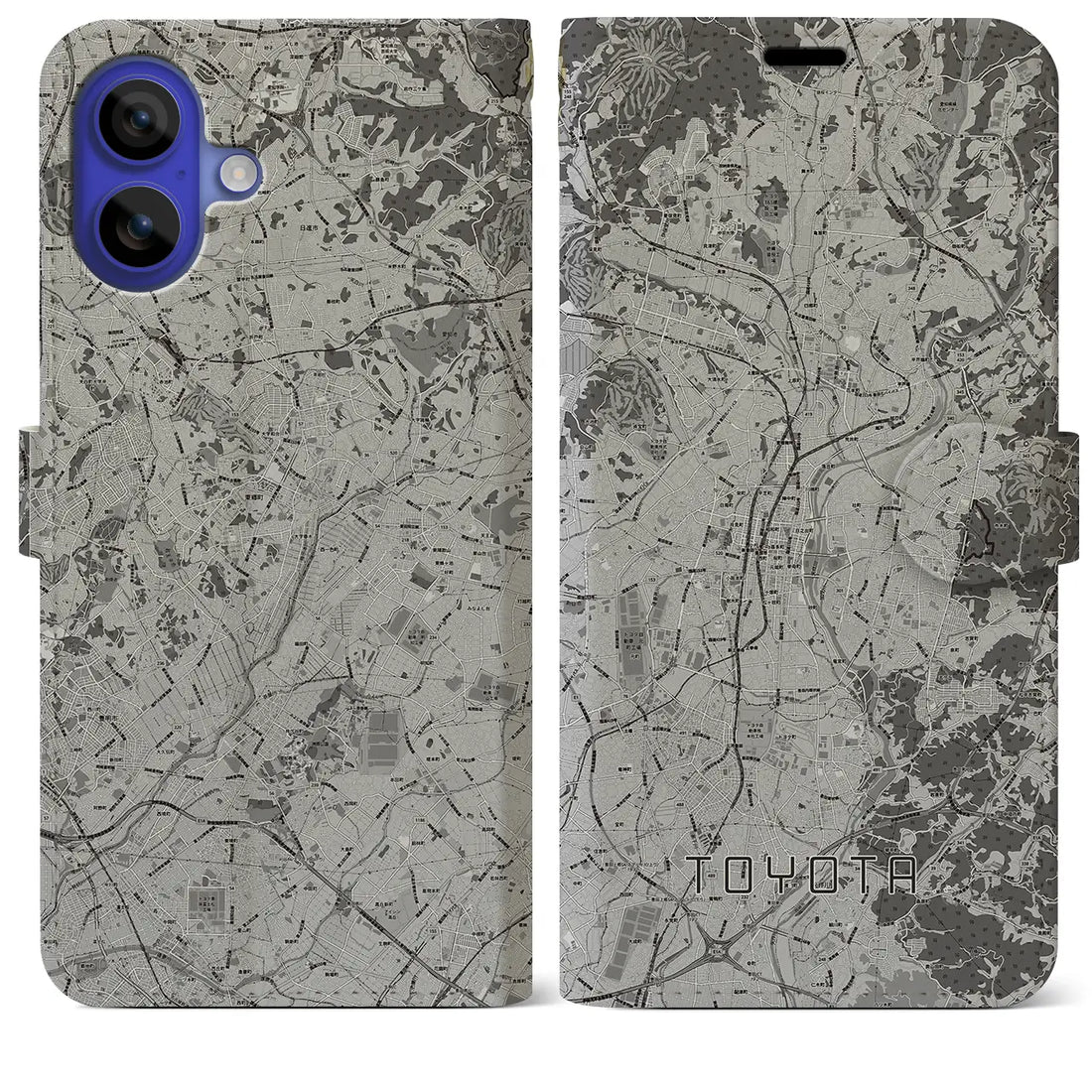 【豊田(愛知県)】地図柄iPhoneケース(手帳タイプ)モノトーン・iPhone 16 Pro Max 用