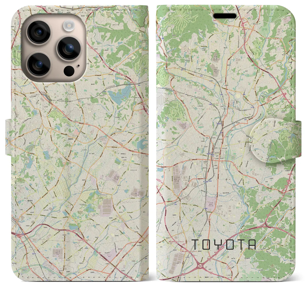 【豊田（愛知県）】地図柄iPhoneケース（手帳タイプ）ナチュラル・iPhone 16 Plus 用