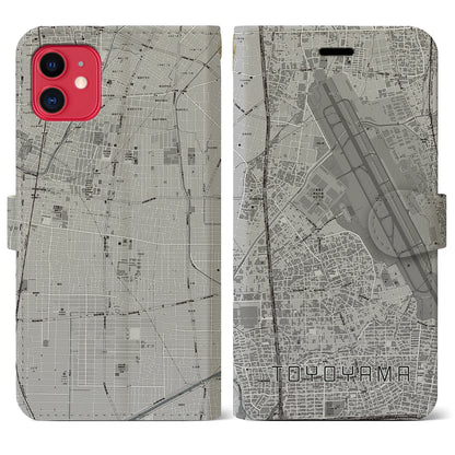 【豊山（愛知県）】地図柄iPhoneケース（手帳タイプ）モノトーン・iPhone 11 用