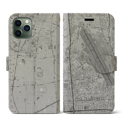 【豊山（愛知県）】地図柄iPhoneケース（手帳タイプ）モノトーン・iPhone 11 Pro 用