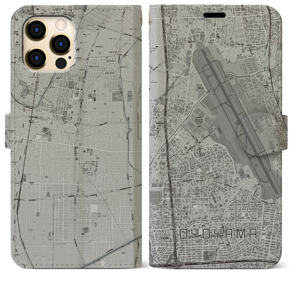 【豊山（愛知県）】地図柄iPhoneケース（手帳タイプ）モノトーン・iPhone 12 Pro Max 用